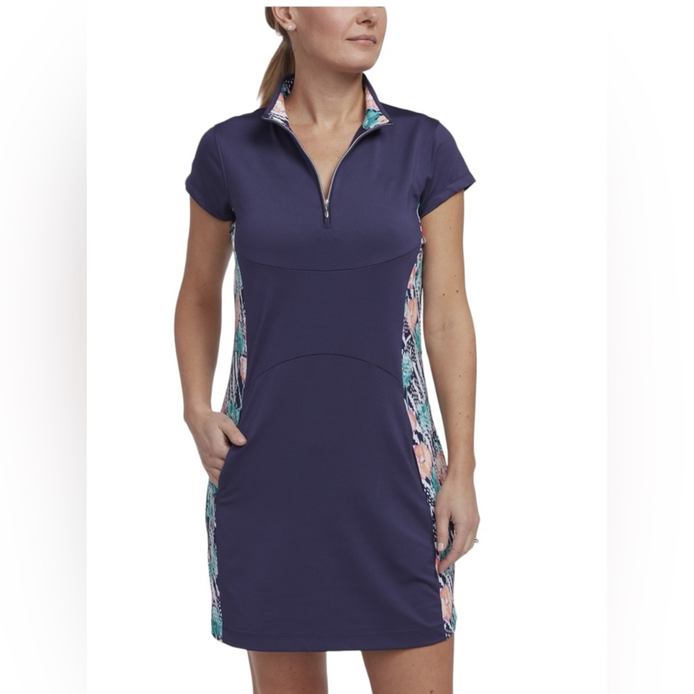 Pebble Beach Tropical Collection Pockets Short Sleeve Printed Panel Golf Dress M - Picture 2 of 16